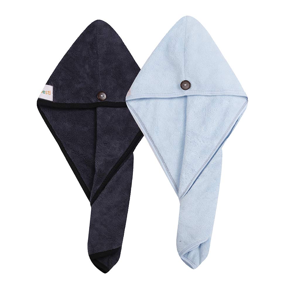 2 pack hair drying towels (dark gray and blue)