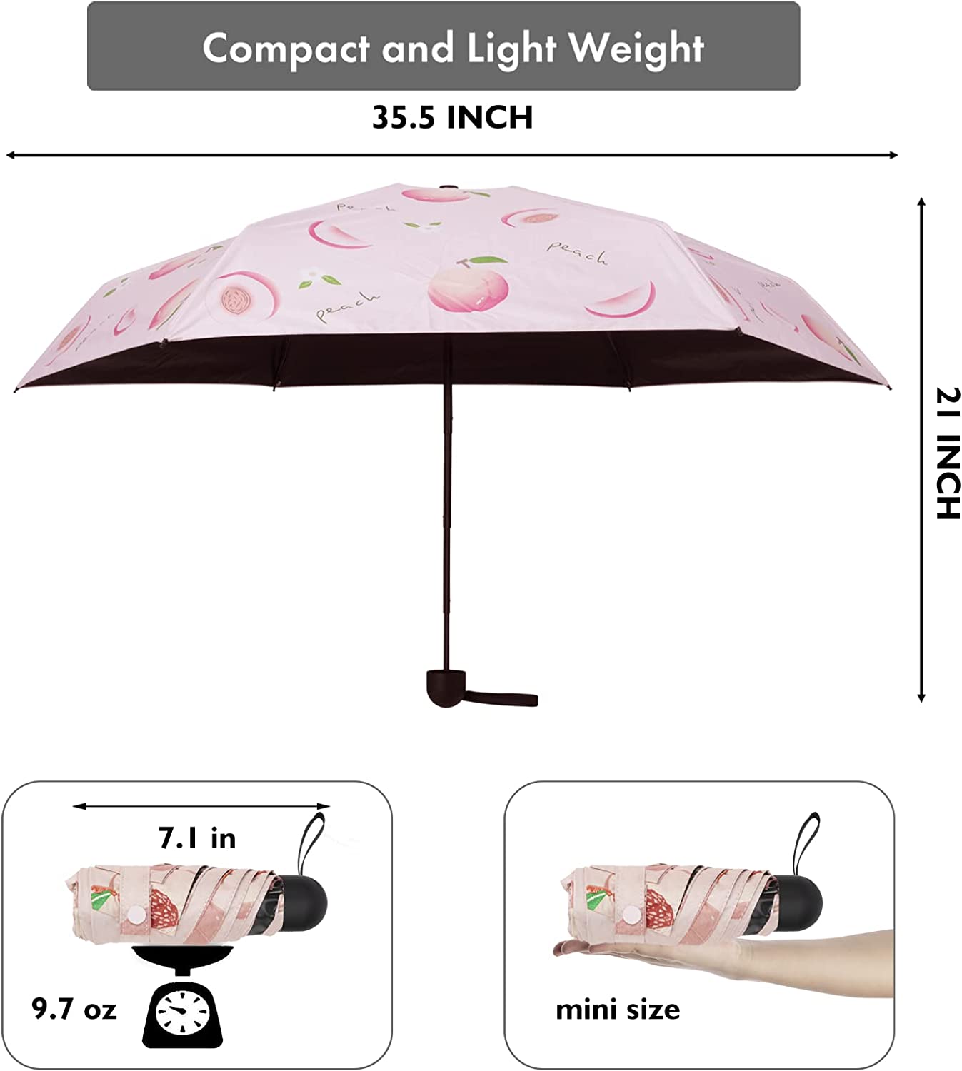 Mini Portable Windproof Travel Umbrella, Color: pink peach