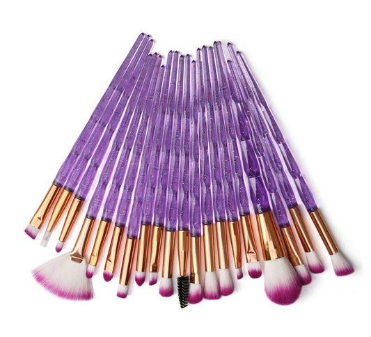 20 Pack Powder Makeup Brushes with Sponge, Diamond/Purple