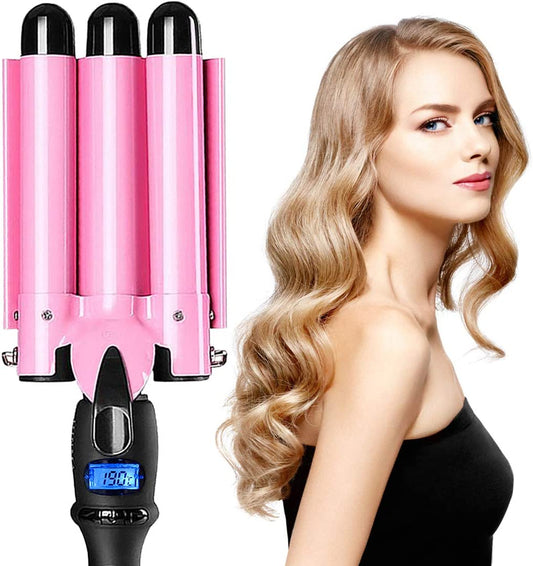 3 Barrel Ceramic Wand Hair Curler, Pink