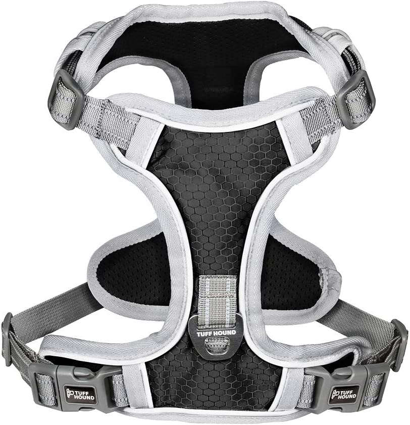 Pet harness with 2 metal rings and adjustable handle, Black Gray