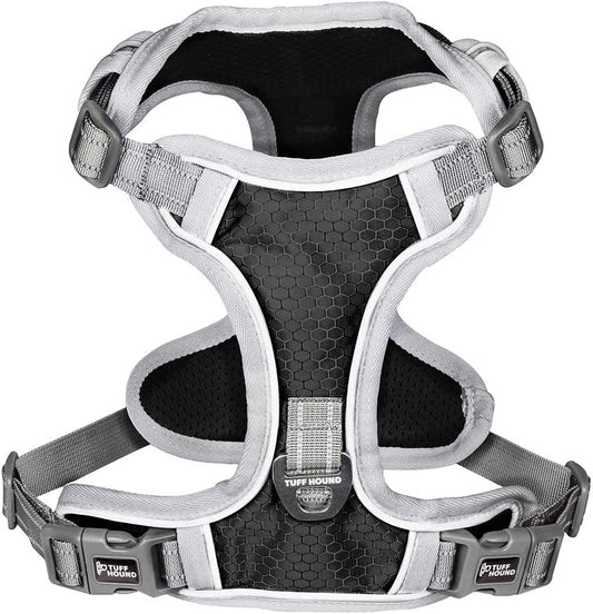 Pet harness with 2 metal rings and adjustable handle, Black Gray