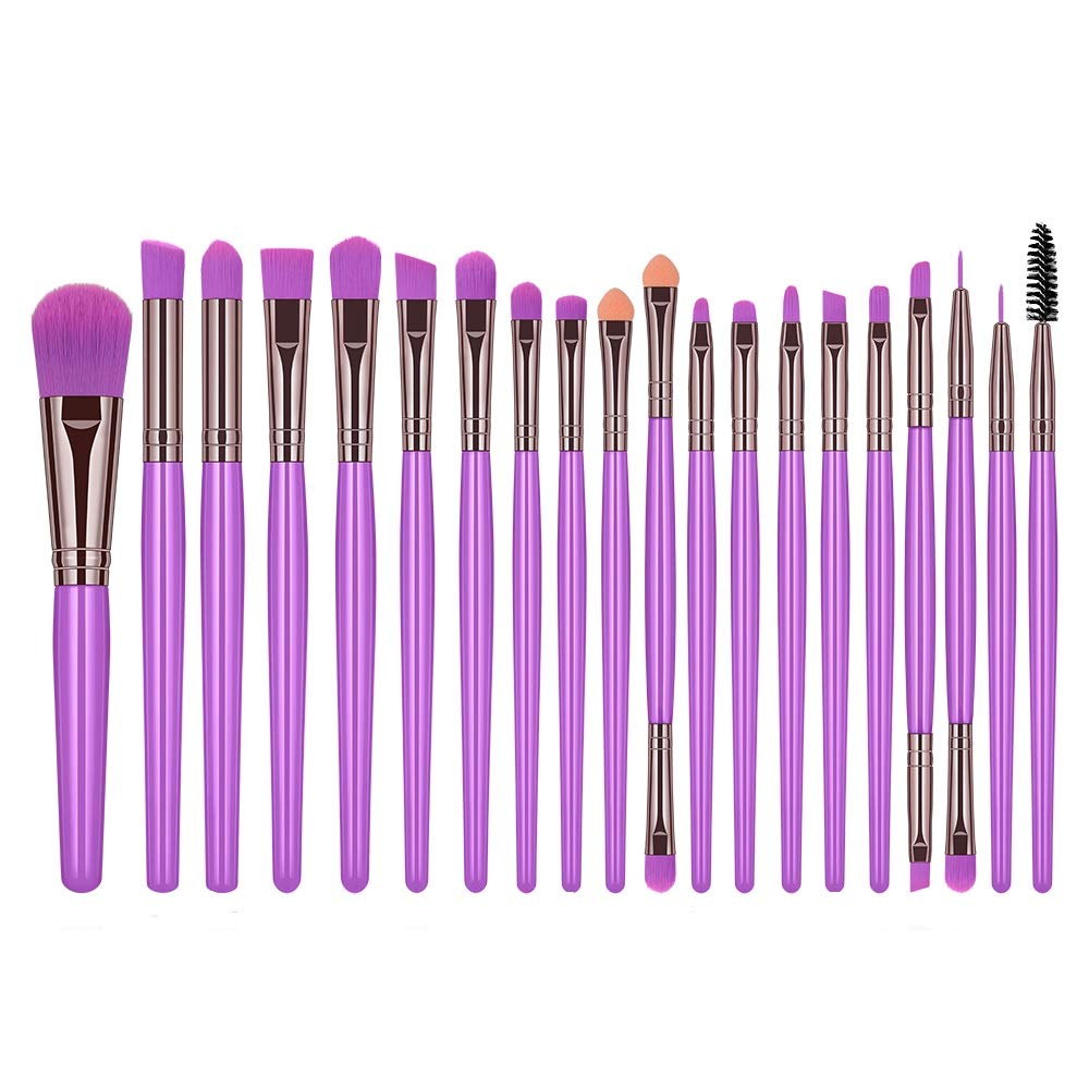 20 Pack Powder Makeup Brushes with Sponge, (Purple)