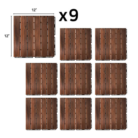 12"×12" Interlocking Acacia Wood Tiles, 9 pcs (Walnut Straight)