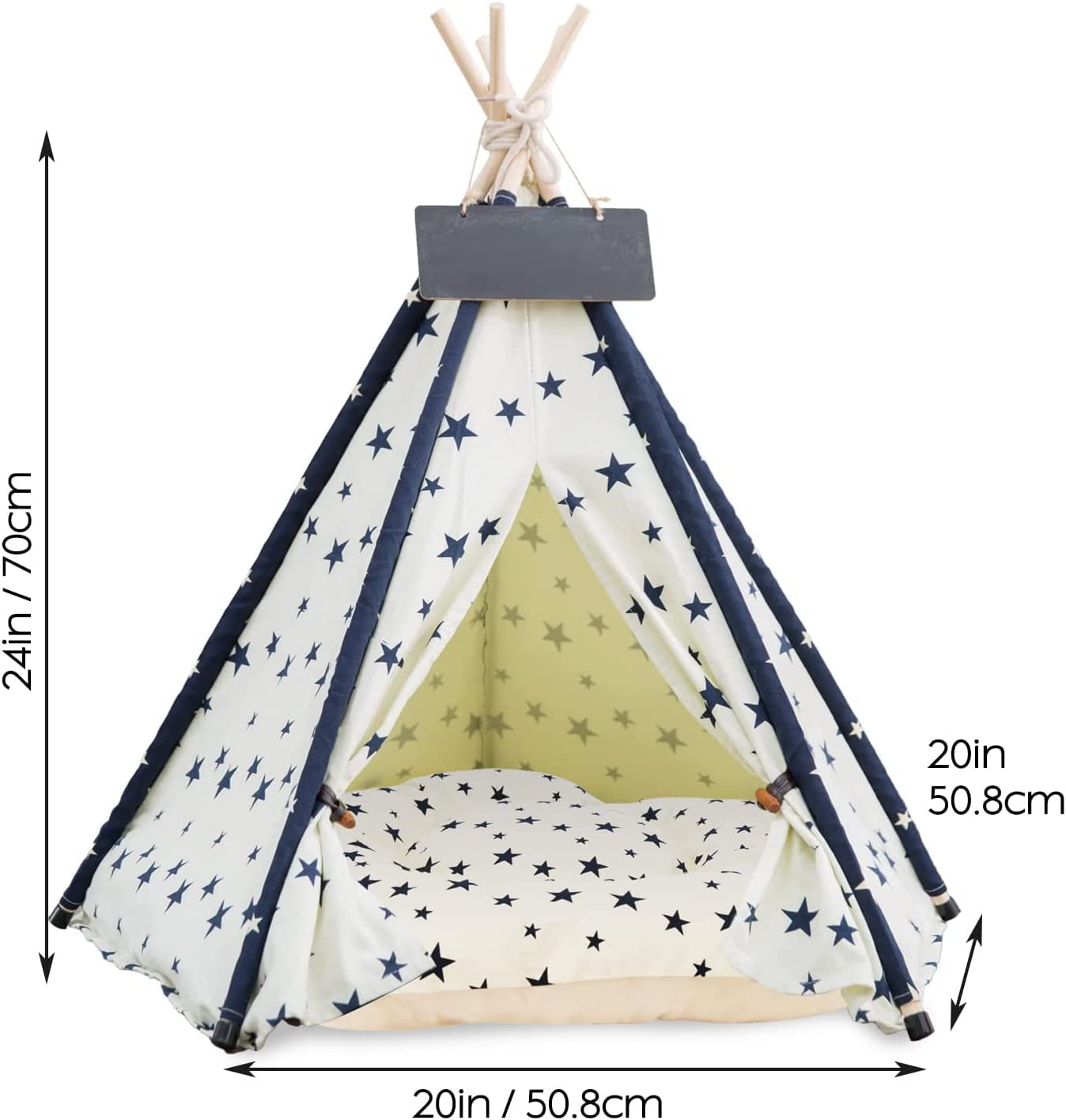 Pet teepee with cushion and blackboard (retro yellow)