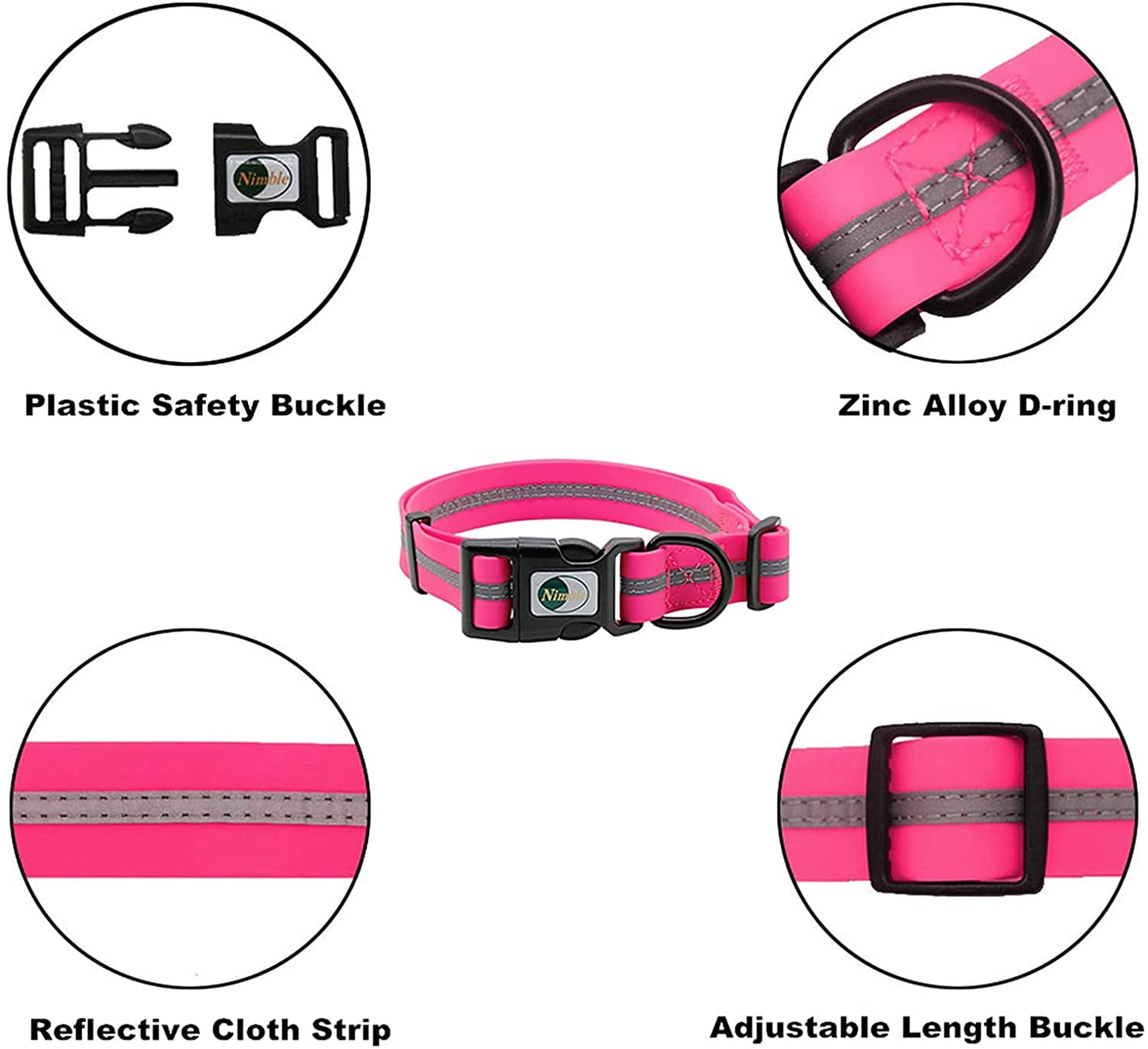 Durable Anti-odor Waterproof Pet Collar, size l, Pink