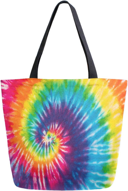 X-Large Reusable Canvas Tote Bag (Color: Swirl Rainbow Tie Dye)