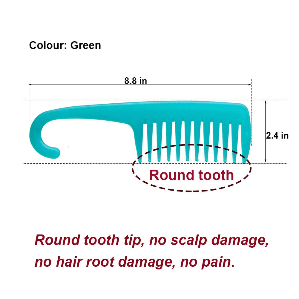 3 pieces and wide tooth detangling comb (green)