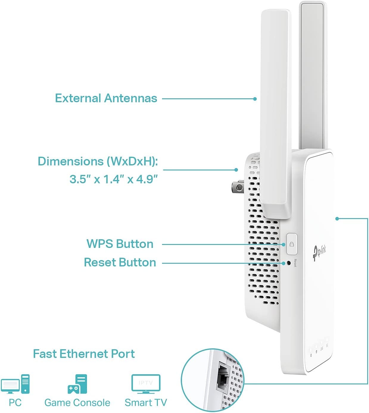 WiFi extender,covers 1500 square feet, 3.5 x 1.38 x 4.89 inches