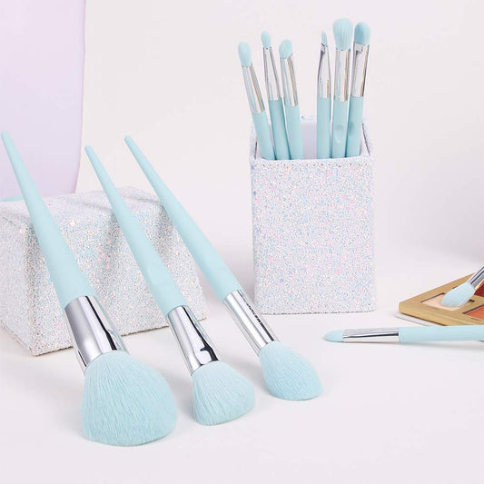 10pcs blue makeup brush set with holder