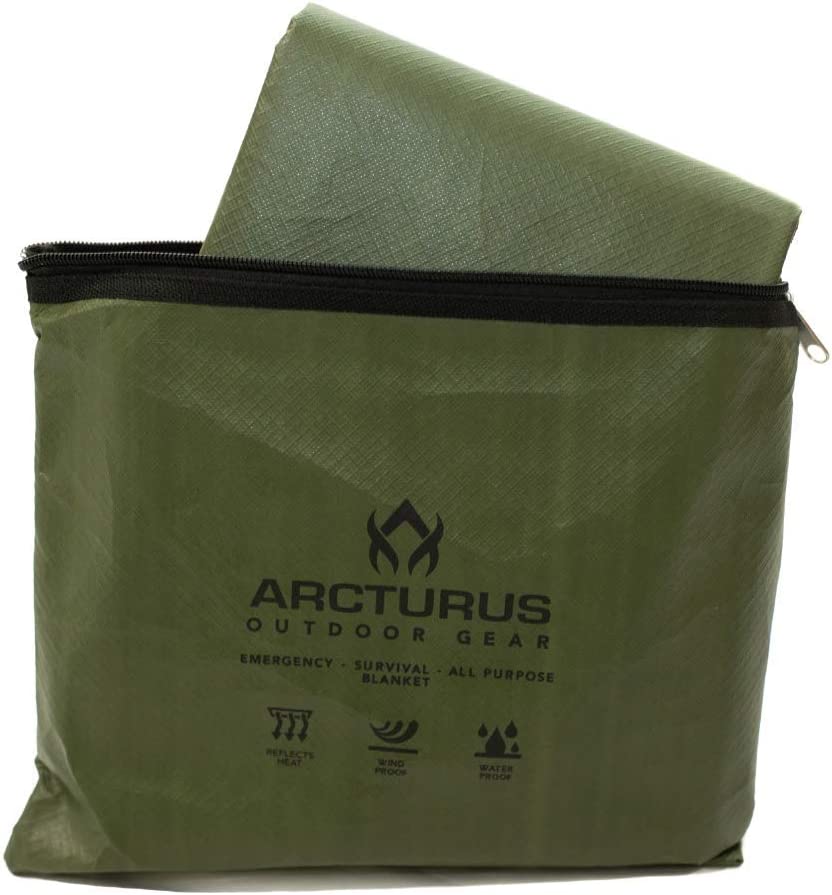 Thermal Survival Blanket, Reflective, 60" x 82" (Olive Green)