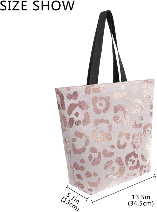 X-Large Reusable Canvas Tote Bag (Color: Rose Gold Print)