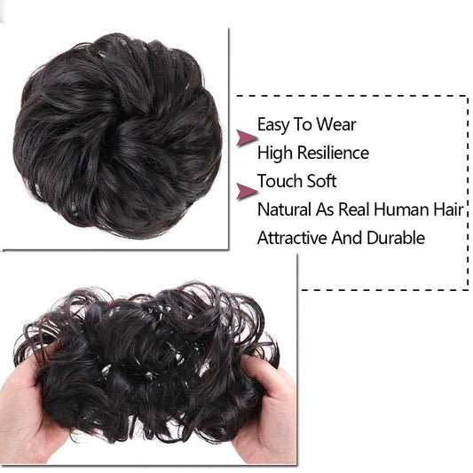 1pcs wavy synthetic hair chignon, Darkest Brown Tend to Black