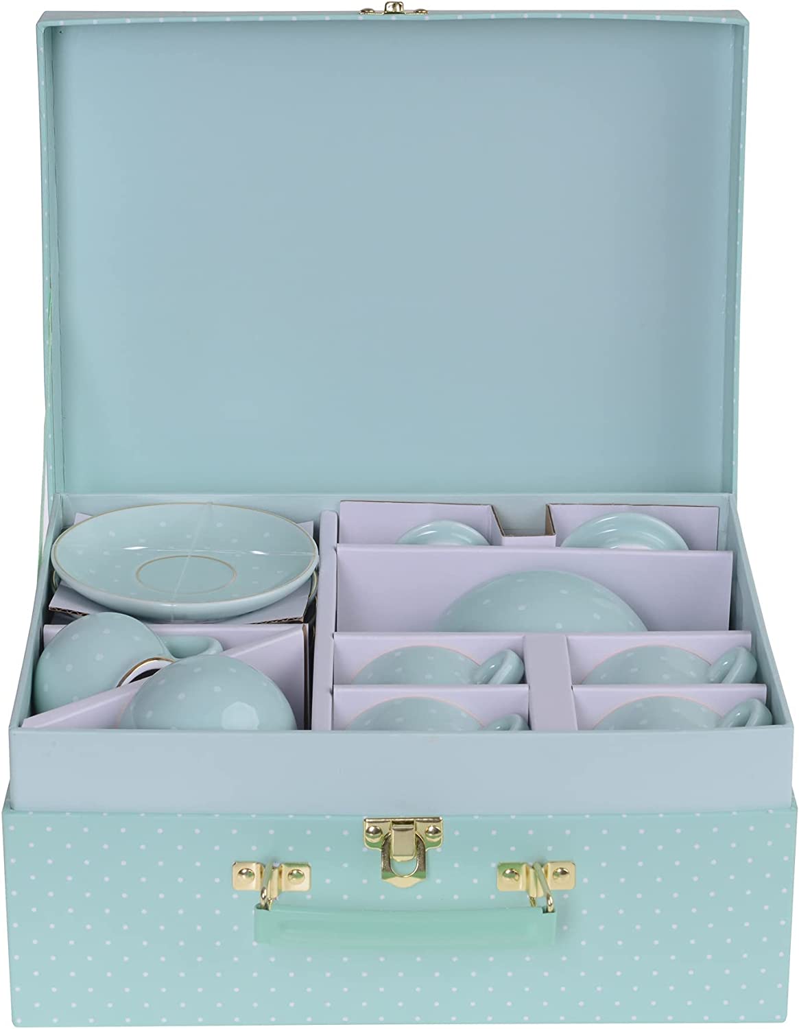 Blue Polka Dot Girls Porcelain Tea Set 13 Pieces