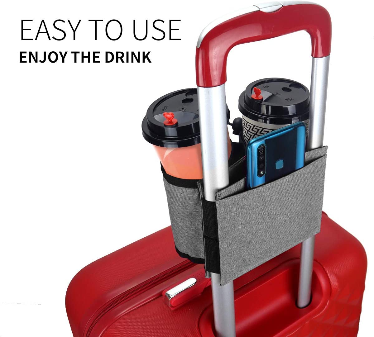 Travel Cup Holder, Fits Suitcase Handles, color: Gray