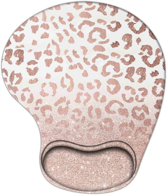 Mouse pad with wrist support, rose gold - leopard