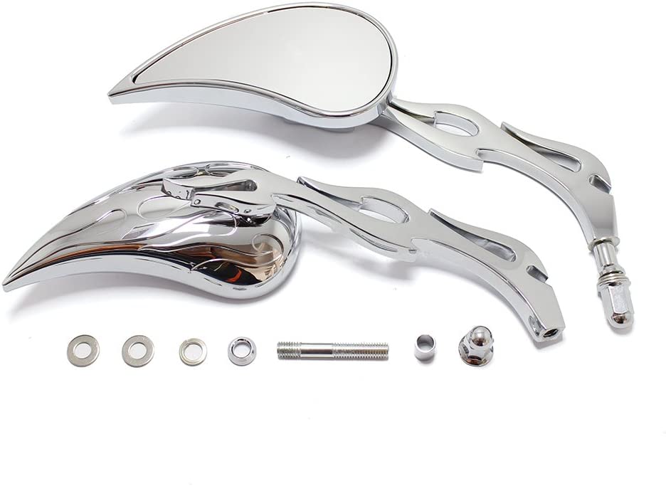 Chrome Flame Teardrop Motorcycle Mirrors,Length 5-1/8;Width 2-1/2