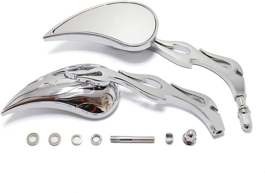 Chrome Flame Teardrop Motorcycle Mirrors,Length 5-1/8;Width 2-1/2