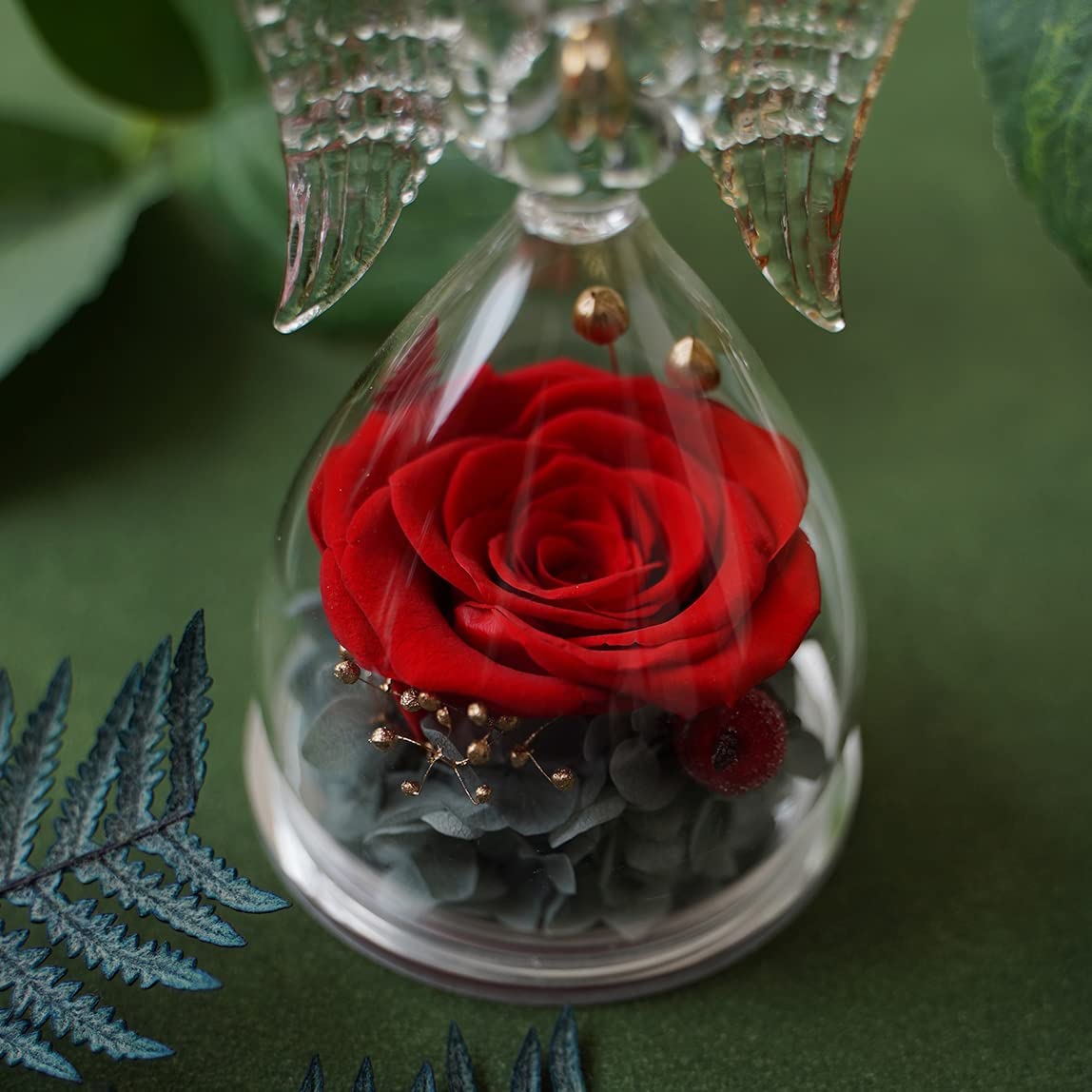 Angel Figurines with Real Rose for Valentine's Day (Red)