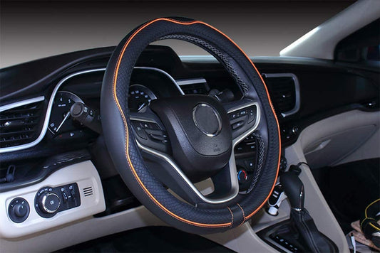 Microfiber Leather Medium Car Steering Wheel Cover (Black Orange)