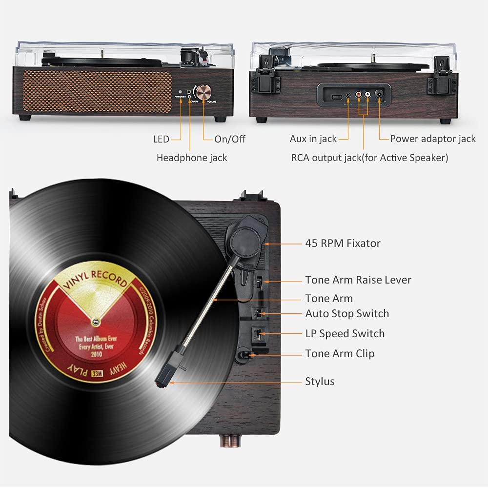 Wireless turntable, built-in stereo speakers, (vintage style)