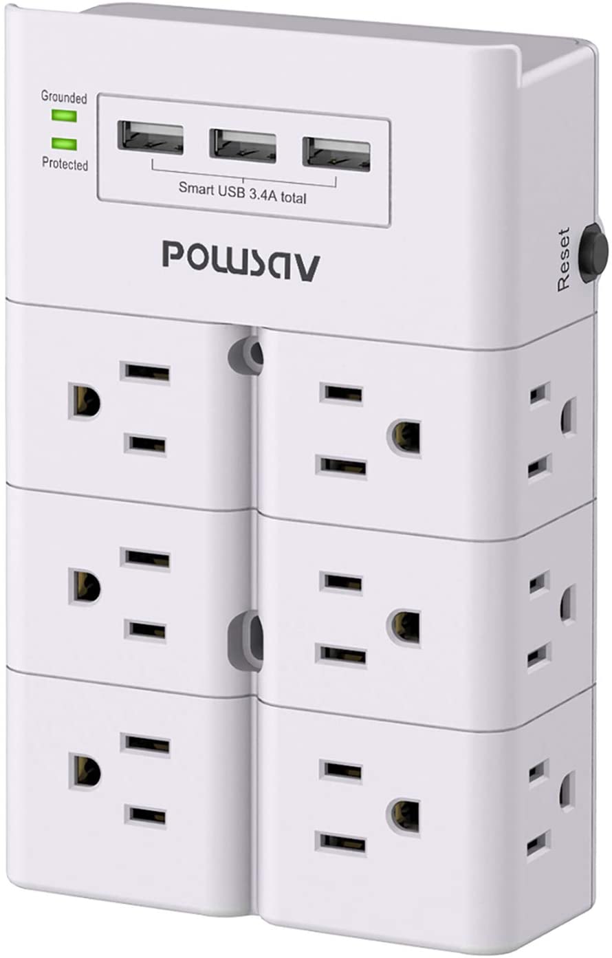 Multiple plug, 12 outlets and 3 USB ports, white