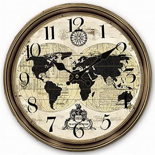 Wood Wall Clock, World Map, 14 inches