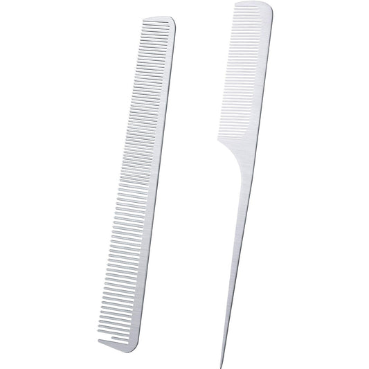 2 piece stainless steel metal combs (rat tail & fine cut comb)