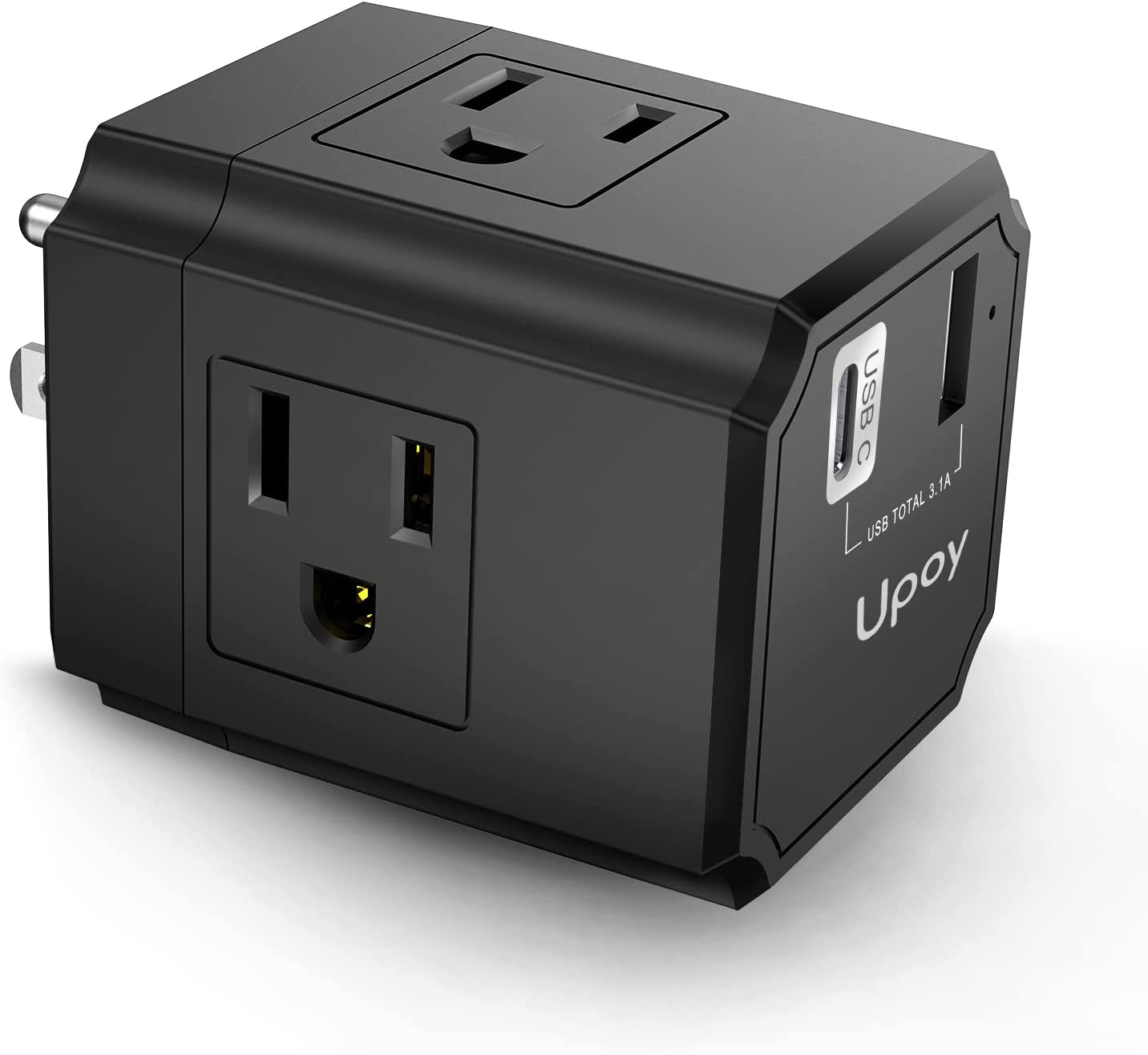 USB wall charger, 1875W outlet extender, 3 outlets, black