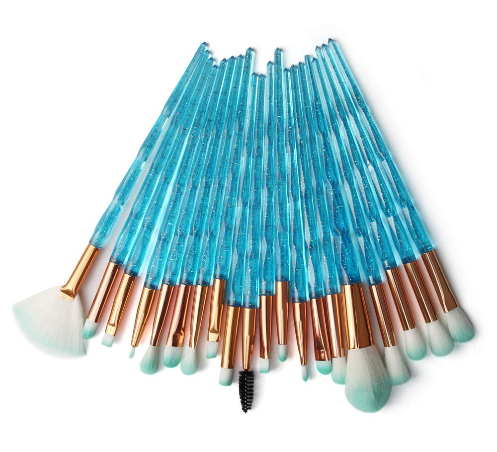 20 Pack Powder Makeup Brushes with Sponge, Diamond/Blue