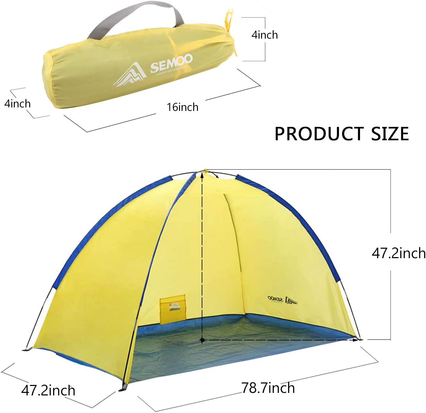 Beach tent with carry bag, Yellow