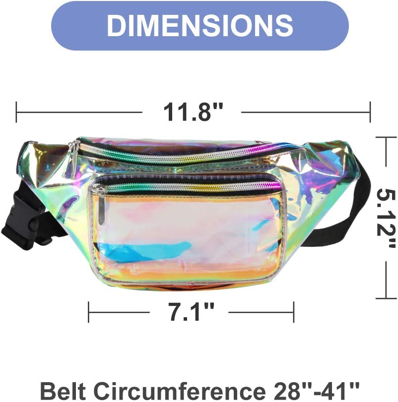 Holographic Fanny Pack, Color: Iridescent, 13.62 x 7.32 x 1.85