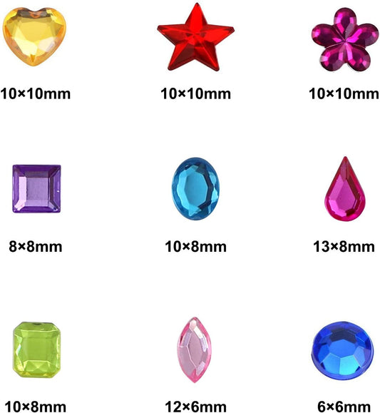 900 Pieces Flat Back Acrylic Craft Gemstones, 9 Shapes, 6-13mm