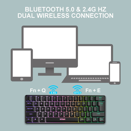 Gaming Keyboard 60% Wireless, Bluetooth LED Backlight (Black)