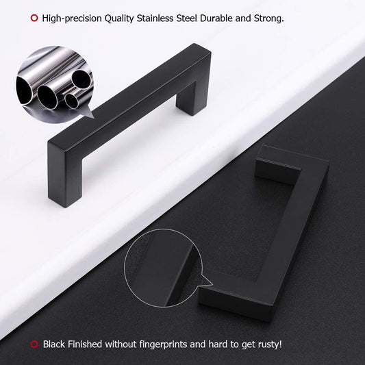 2-Pack Cabinet Handles, Hole Centers:3in (76mm), Black