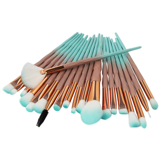 20 Pack Powder Makeup Brushes with Sponge, (Green-Brown)