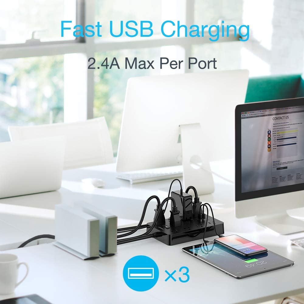 Surge protector with USB, flat plug