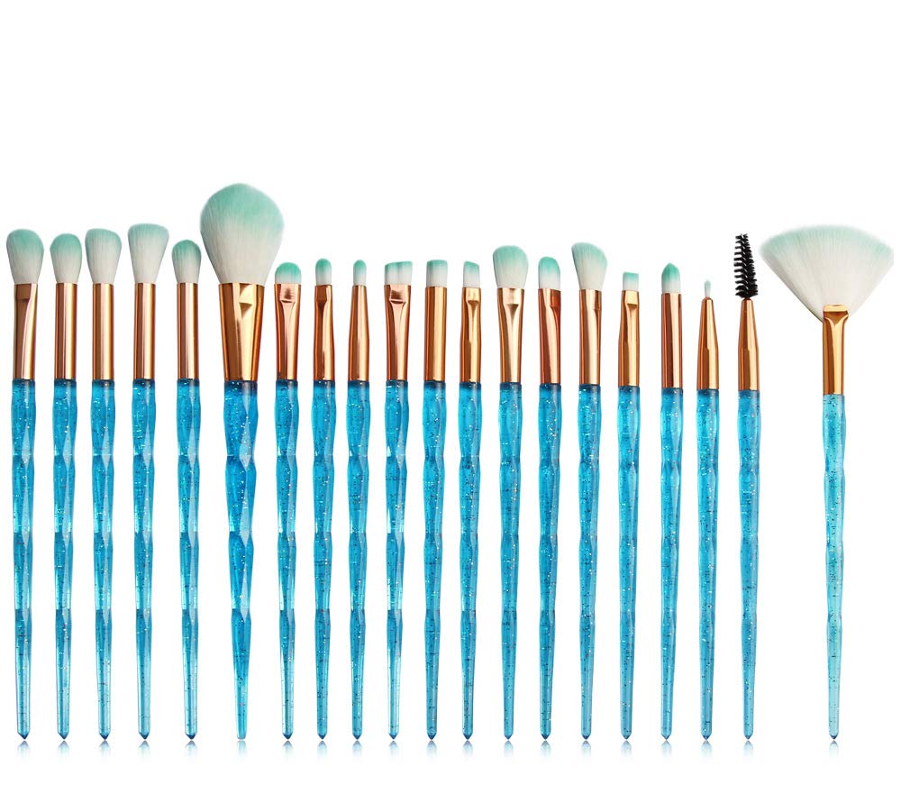 20 Pack Powder Makeup Brushes with Sponge, Diamond/Blue