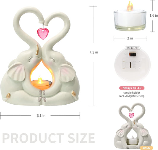 Elephants of love statue candle holder, color : White