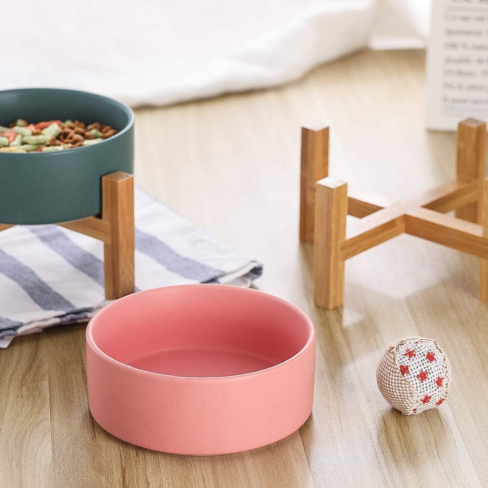 Pink Ceramic Raised Cat Bowls (400ml/13.5oz) Color: Pink