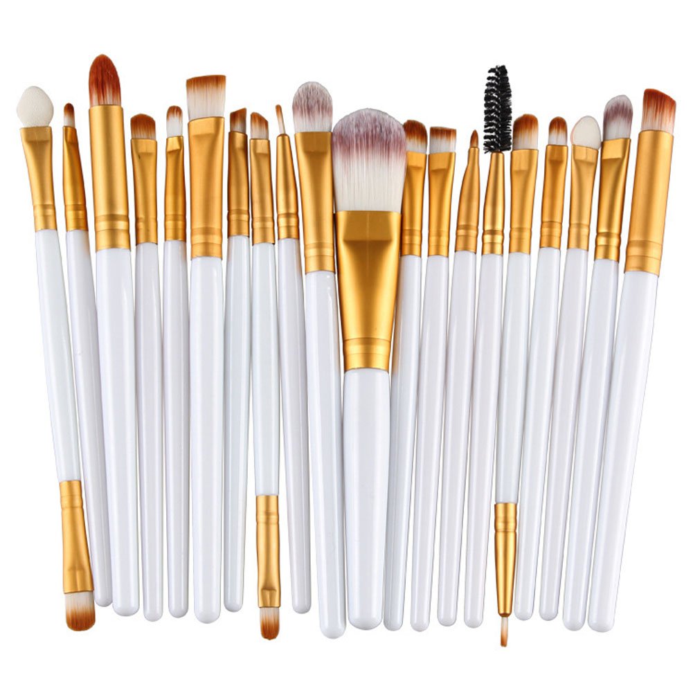 20 Pack Powder Makeup Brushes with Sponge, (Golden-White)