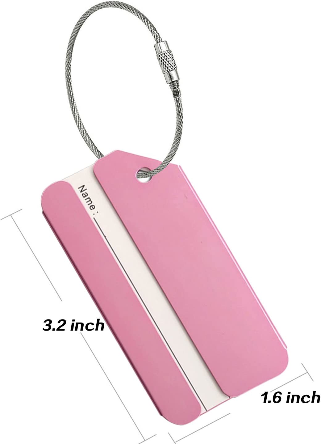 2 Aluminum Travel Luggage Tags 5.79 x 3.59 x 0.35 inches (Pink)