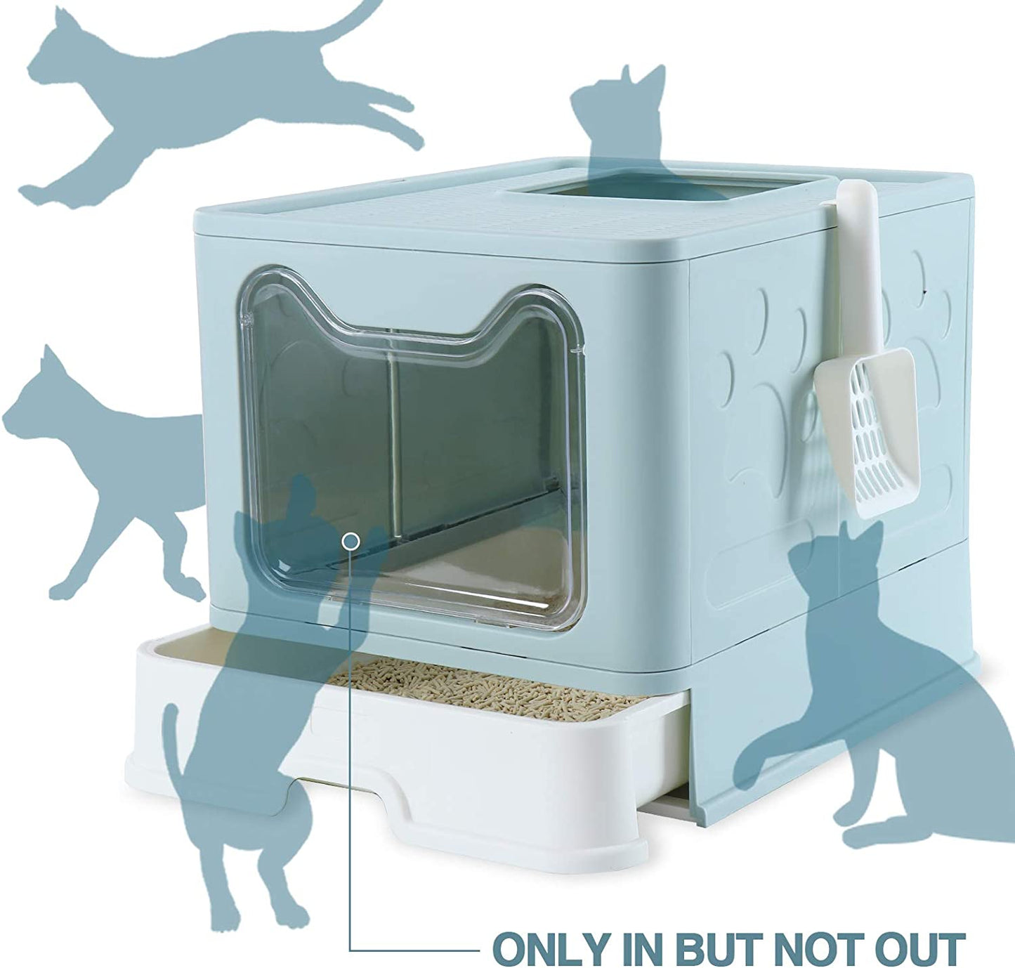 Collapsible Litter Box with Top Entry and Lid (Blue)