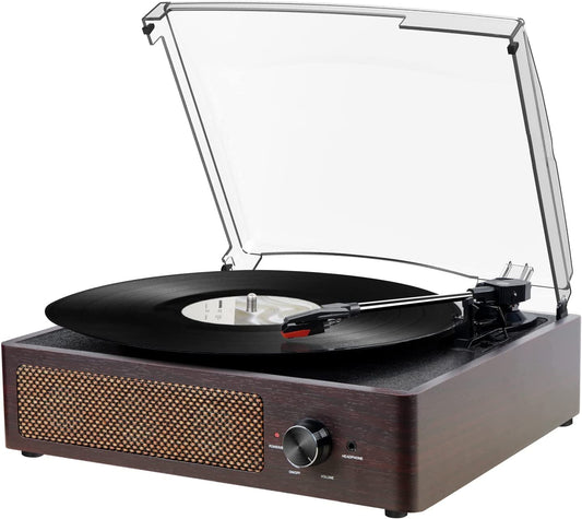 3-speed portable retro turntable,Brown