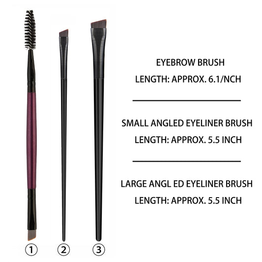 3 brow brushes, flat angle, slant, brow care comb