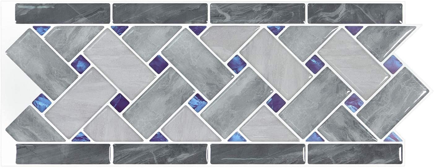 12.4"x5" Self Adhesive Decorative Tiles, 10 Sheets, (Grey)