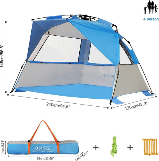 Easy set up beach tent for 3-4 people, Blue