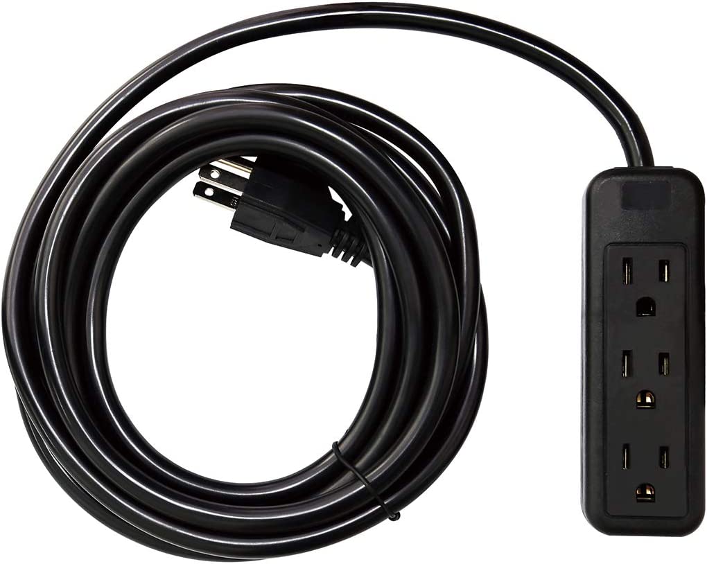 3 Outlet Extension Cord, 25 Feet, 120V, Heavy Duty, Black