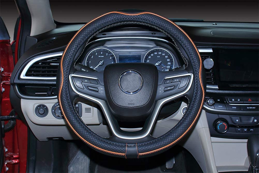 Microfiber Leather Medium Car Steering Wheel Cover (Black Orange)