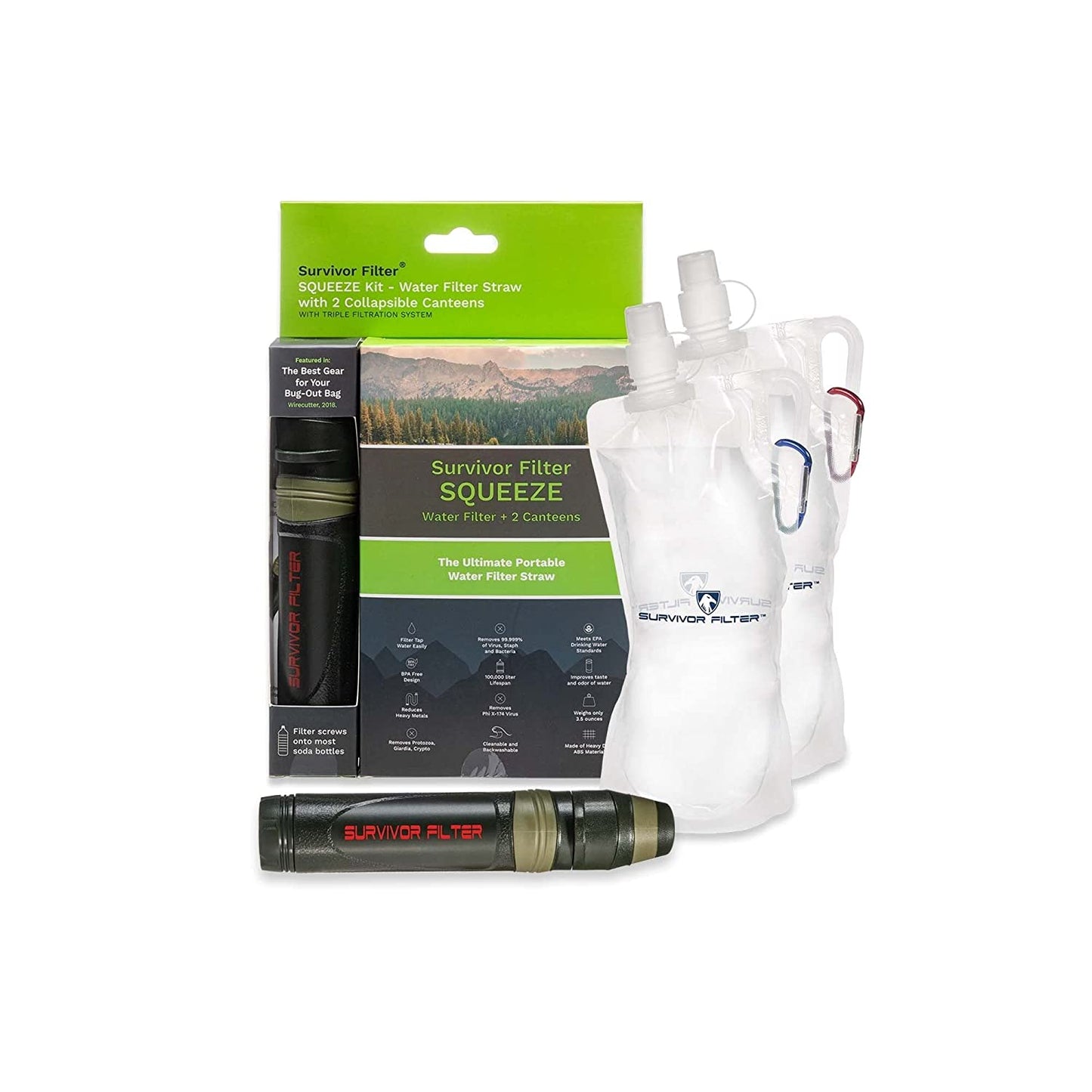 Squeeze Water Filter Kit, Includes Personal Water Filter Straw